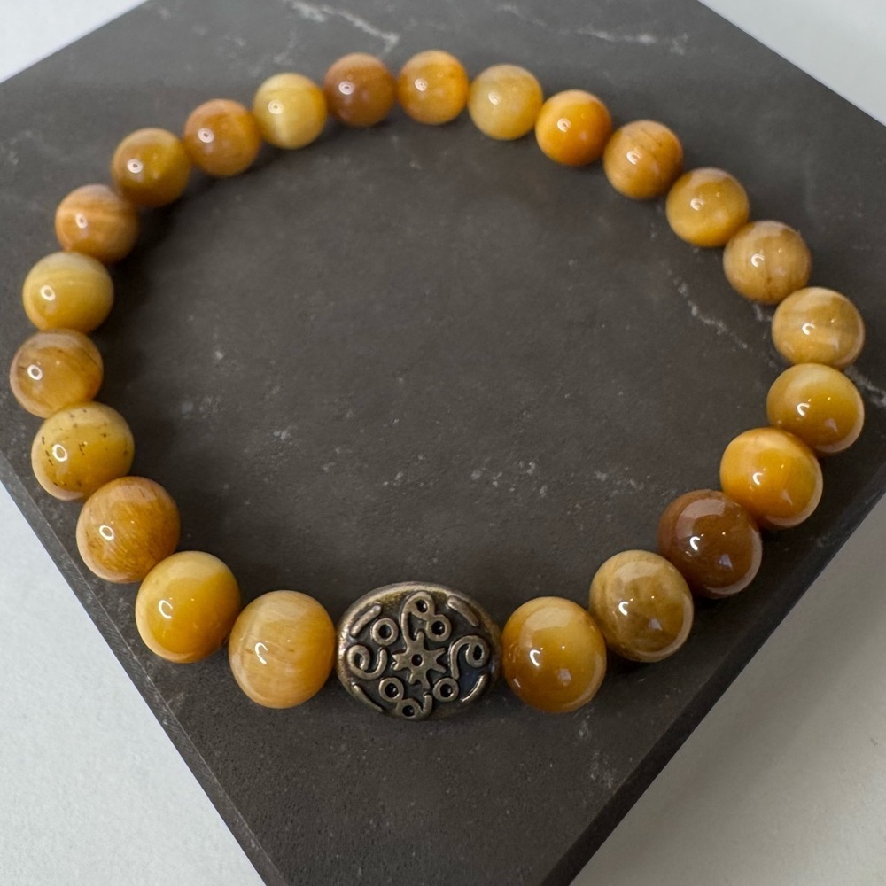 Hand Crafted Yellow Tiger Eye Stretch Bracelet 7” 8mm Beaded NWT - Picture 6 of 12